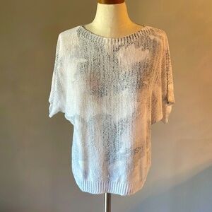 SIONI women’s drop short sleeve knit sweater ribbed accent sheen accent size L
